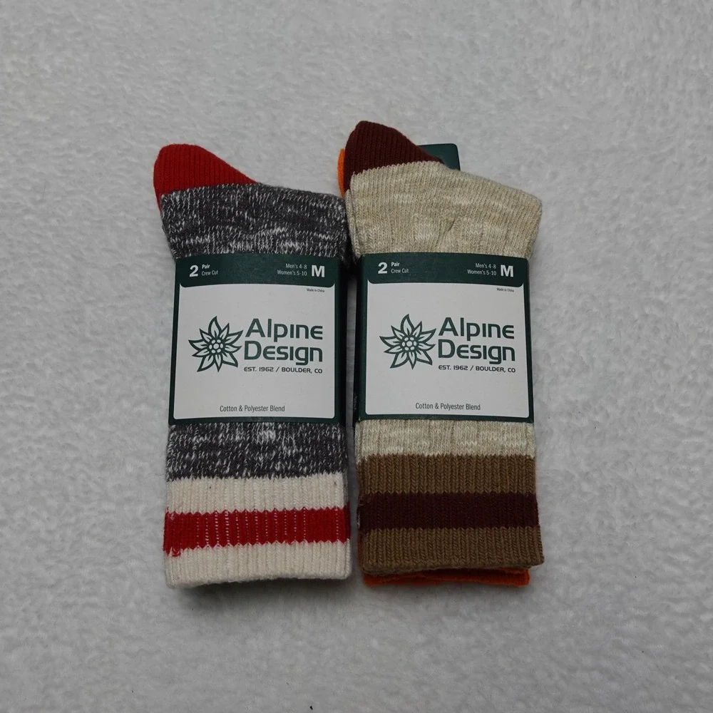 APCK OF 2 Alpine Design Ragg Hiker Socks Adult Medium Multicolor Crew Cut NEW